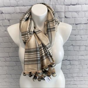 J. Crew Plaid Pom Pom Scarf